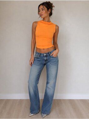 DKNY Y2K  Orange Sleeveless Mock Neck Tank